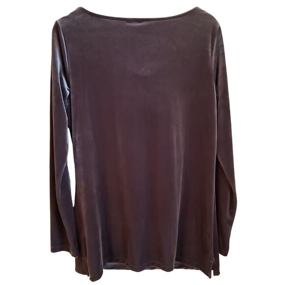 Lands' End Crushed Velvet Top Women's Sz M  Gray Draped neck Long Sleeve Popover - Picture 3 of 11